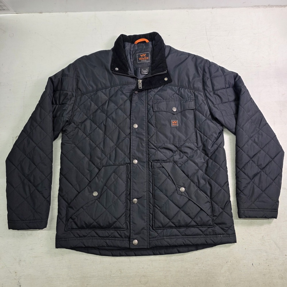 Walls Outdoor Goods Quilted Jacket Mens Large Black Corduroy Collar Thinsulate